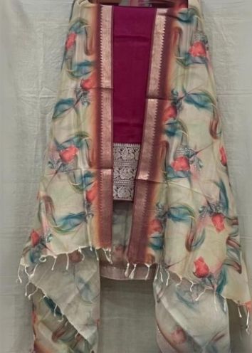 mangalagiri silk cotton dress materials Tvis and Bliss. Pink and Ivory White Mangalagiri Silk Dress Material