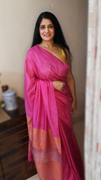 Silkmark Alluring Pure Eri Tussar Silk Pink Saree