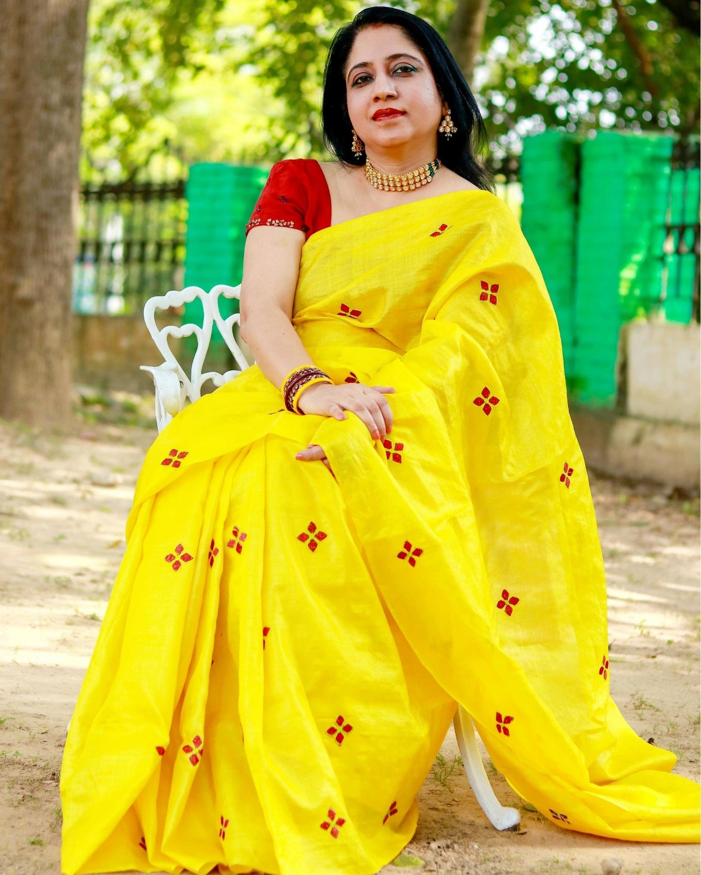 Silkmark Pure Tussar Lively Embroidered Yellow Saree