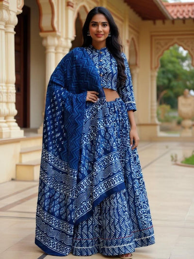 Festive Fusion Dabu Blockprinted Indigo Lehanga Choli
