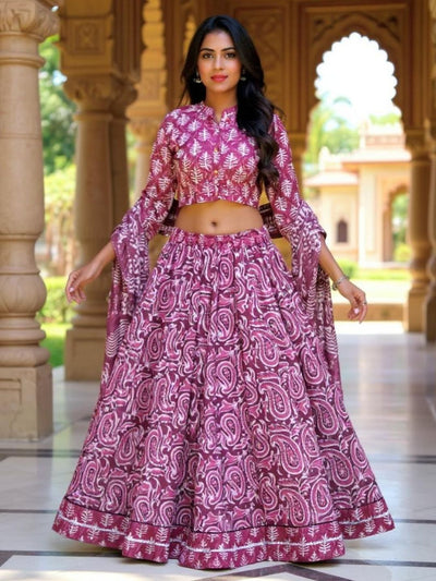 Festive Fusion Dabu Blockprinted Pink Lehanga Choli
