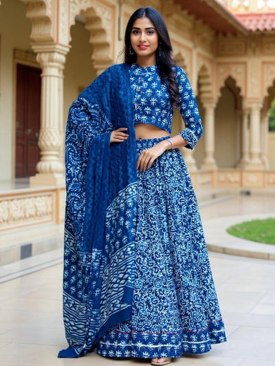 Festive Fusion Indigo Dabu Blockprinted Lehanga Choli