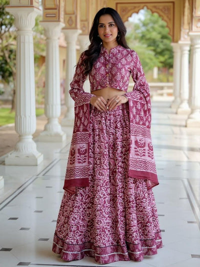 Festive Fusion Pink Dabu Blockprinted Lehanga Choli