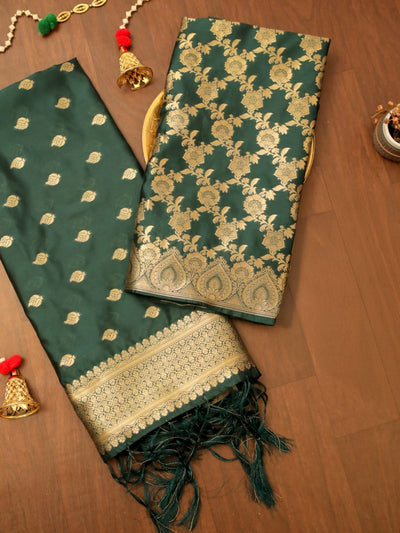 Noor-e-Banaras Brocade Silk Suit Bottle Green