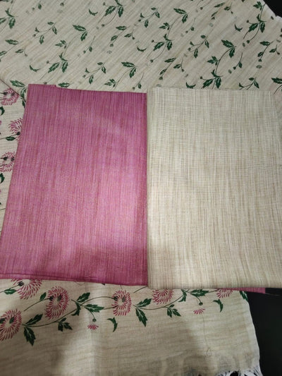 Pure Madhubani Khadi Cotton Suit Beige & Rose Pink