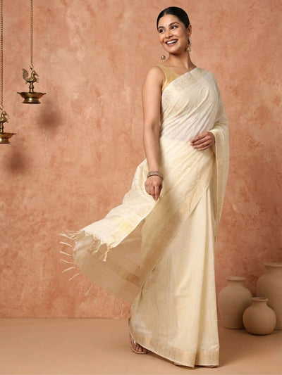 Rang Sutra Handdyed Kota Silk Zari Striped Saree Off White