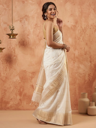 Rangdhaar Hand Dyed Kota Silk Jacquard Saree Off White