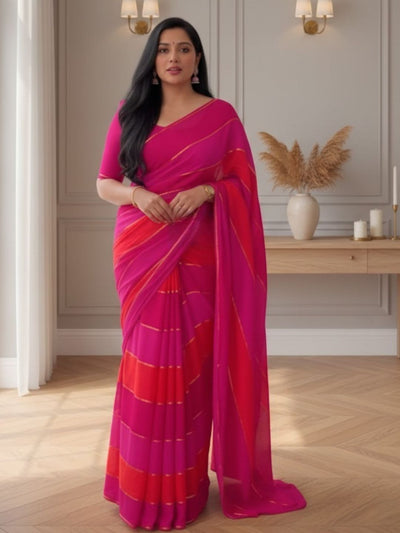 Nakshi Bahaar Pure Mul Cotton Handloom Saree Pink & Red