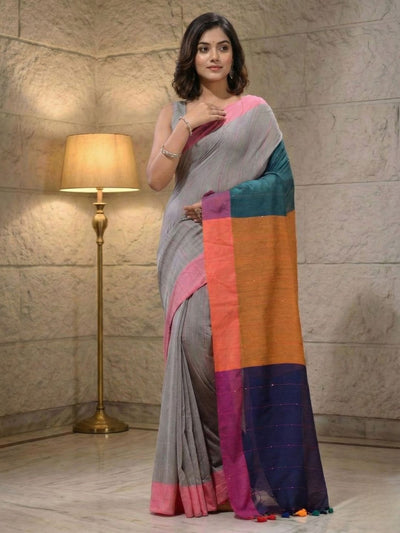 Nirmal Pure Khadi Cotton Sequence Saree Gray