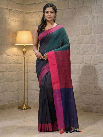 Nirmal Pure Khadi Cotton Sequence Saree Black
