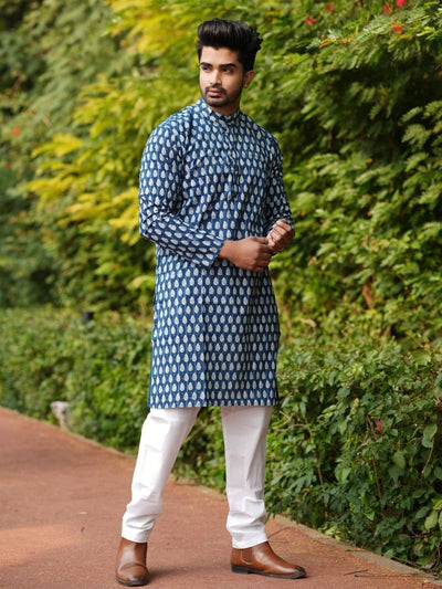Royal Reflection Blockprint Kurta & Pyjama Indigo