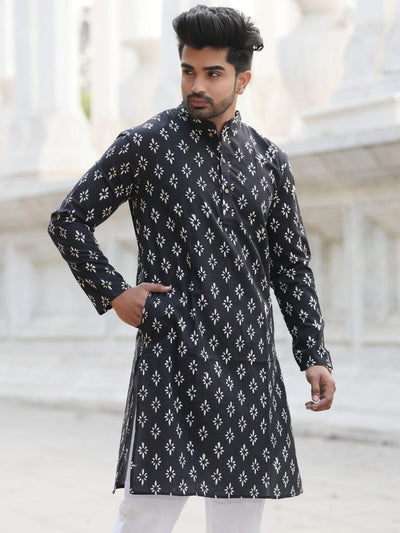 Royal Reflection Blockprint Kurta & Pyjama Bold Black