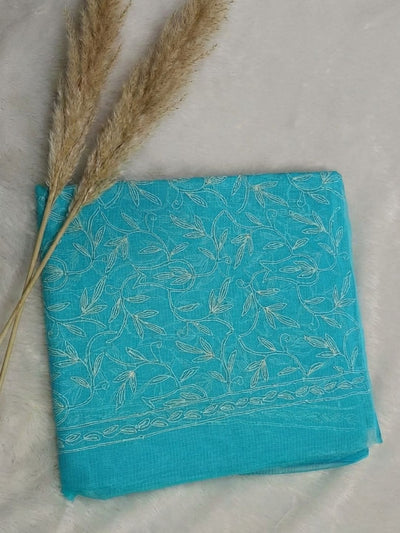 Leher Baani Kota Doria Tepchi Saree Sky Blue