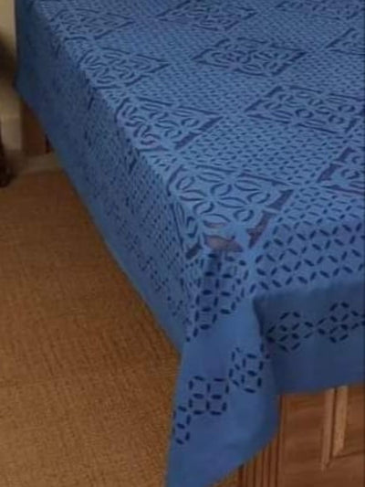 Aavaran Applique Double Bedsheet Dark Blue