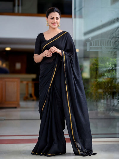 Hawa Hawai Handloom Pure Mul Cotton Saree Raven Black