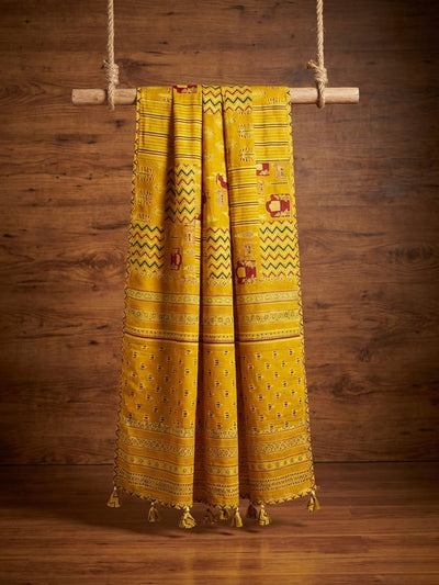 Kosha Saaz Pure Mul Cotton Applique Dupatta Yellow