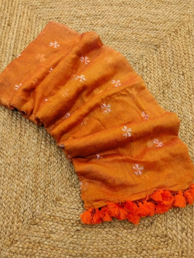 Hawa Hawai Embroidery Pure Mul Cotton Saree Orange