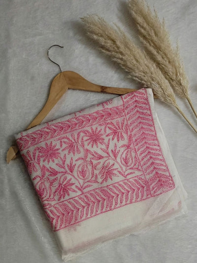 Nazakat Kota Doria Chikankari Saree White & Pink