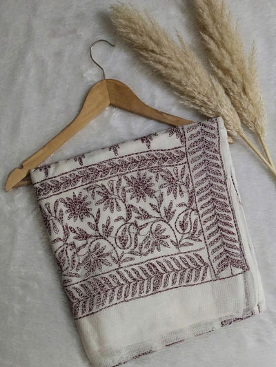 Nazakat Kota Doria Chikankari Saree White & Violet