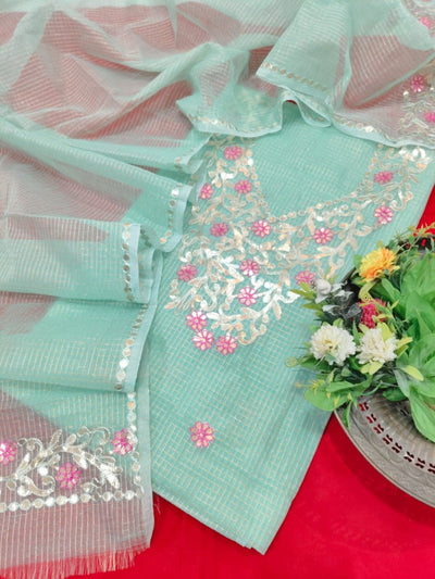 Bind & Bloom Kota Cotton Suit Material (T+D) Mint Green