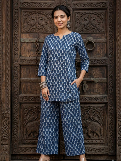 Ruhika Blockprinted Pure Cotton Co-Ord Set Indigo