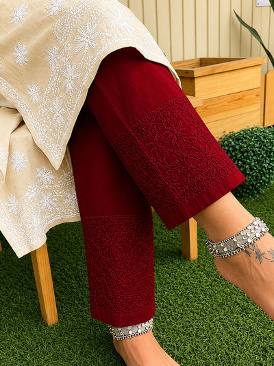 Noor-e-Chikan Pure Cotton Stretchable Pants Maroon