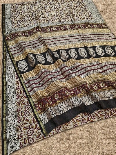Kalamkari Suvidha Chanderi Silk Saree Calm Beige