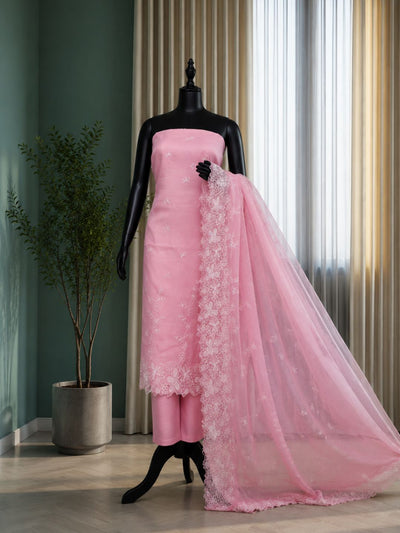 Sutrika Kota Doria Cutwork Suits (T+B+D) Pink