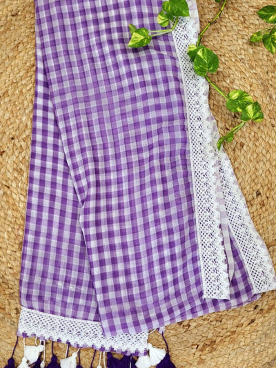 Mihika Pure Mul Cotton Handloom Saree Purple