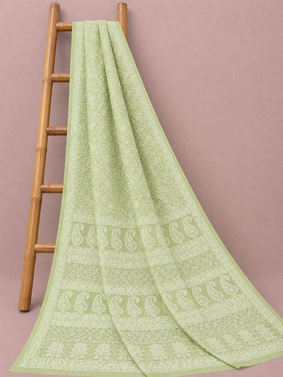 Ruhaani Georgette Chikankari Saree Bright Green