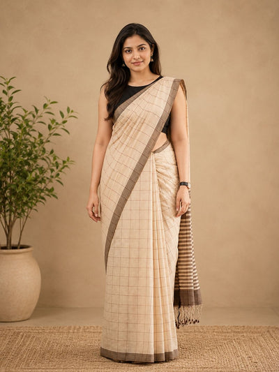 Vasudha Khadi Cotton Handloom Saree Beige