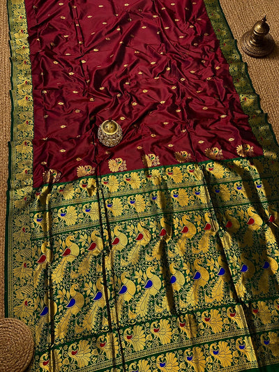 Mihira Peshwai Paithani Silk Handloom Saree Rich Maroon