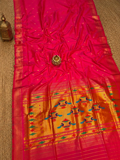 Mayuri Double Pallu Paithani Silk Saree Fuchsia Pink