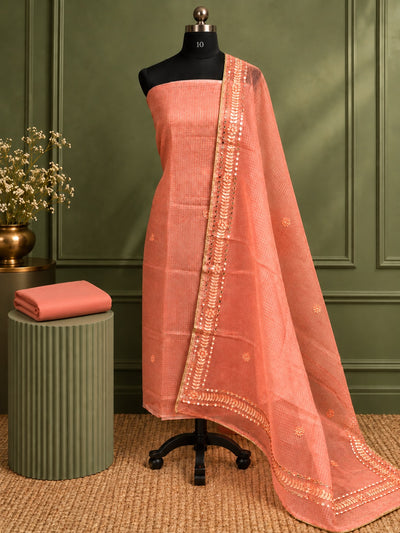 Rangbahar Kota Doria Gota Patti Suit Set (T+D+B) Peach