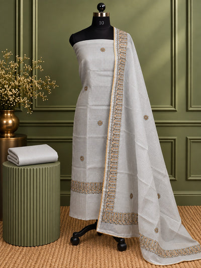 Rangbahar Kota Doria Gota Patti Suit Set (T+D+B) Light Gray
