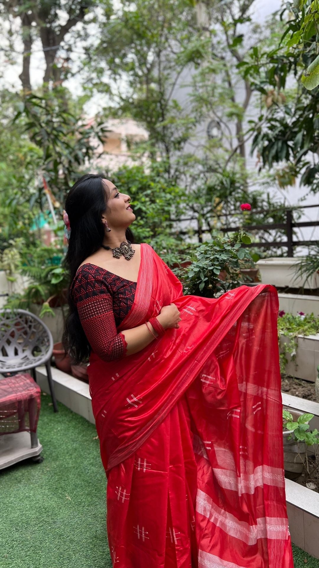 Katan Silk Saree Red Handcrafted