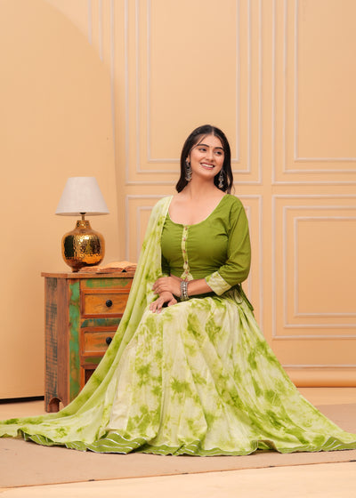Festive Fusion Shibori Bright Green Lehanga Choli Set