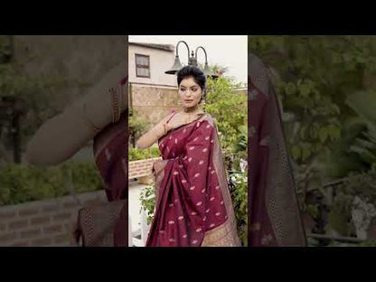 Banarasi Silk Saree Maroon Allover Buti Handcrafted