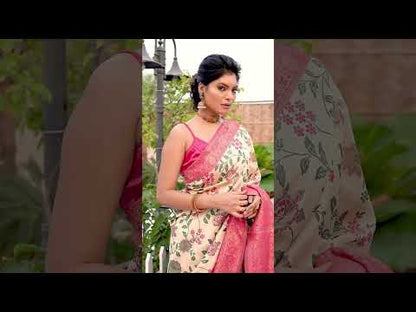 Pastoral Banarasi Kashmiri Modal Silk Saree Beige & Pink
