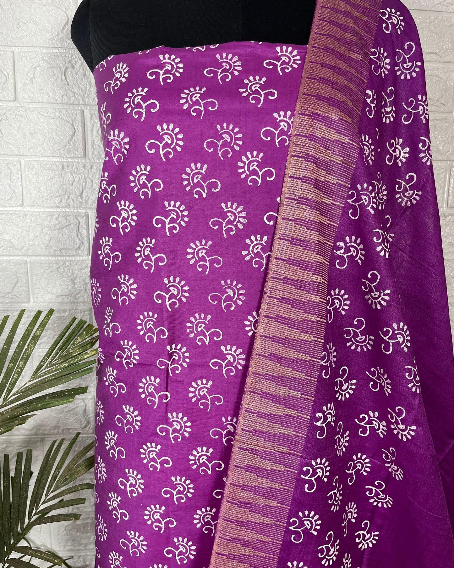 IndieHaat | Katan Silk Purple Suit Printed Top+Bottom+Dupatta Ajrakh Dabu