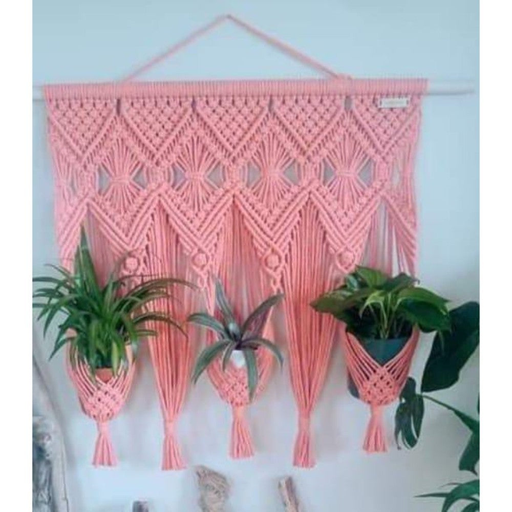 pink macrame plant hanger Macrame Pink Colour Plant Hanger (Coloured) Size: 30" X32"-Indiehaat – Indiehaat.com