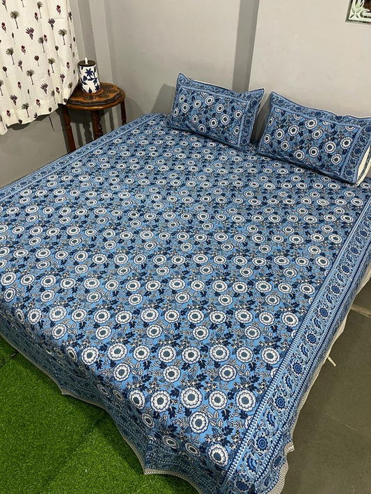 Cotton King Size Double Bedsheet (Size: 90" x 108") - IndieHaat Sky Blue Color with 2 Pillow Cover (Size: 18" x 27") - IndieHaat