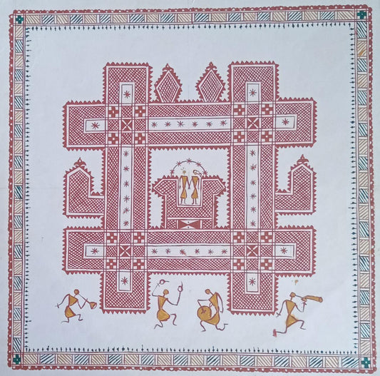 Chittara Marriage Painting by bamboo thread art without frame  Artist: State Awardee Saraswathi (Size: 12x12 Inches)-Indiehaat