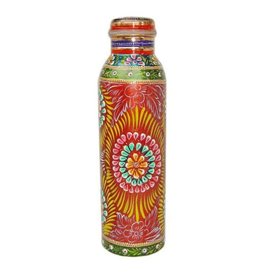Rajasthani Handcpainted Pure Copper Multicolor Bottles -1 Litre-Indiehaat