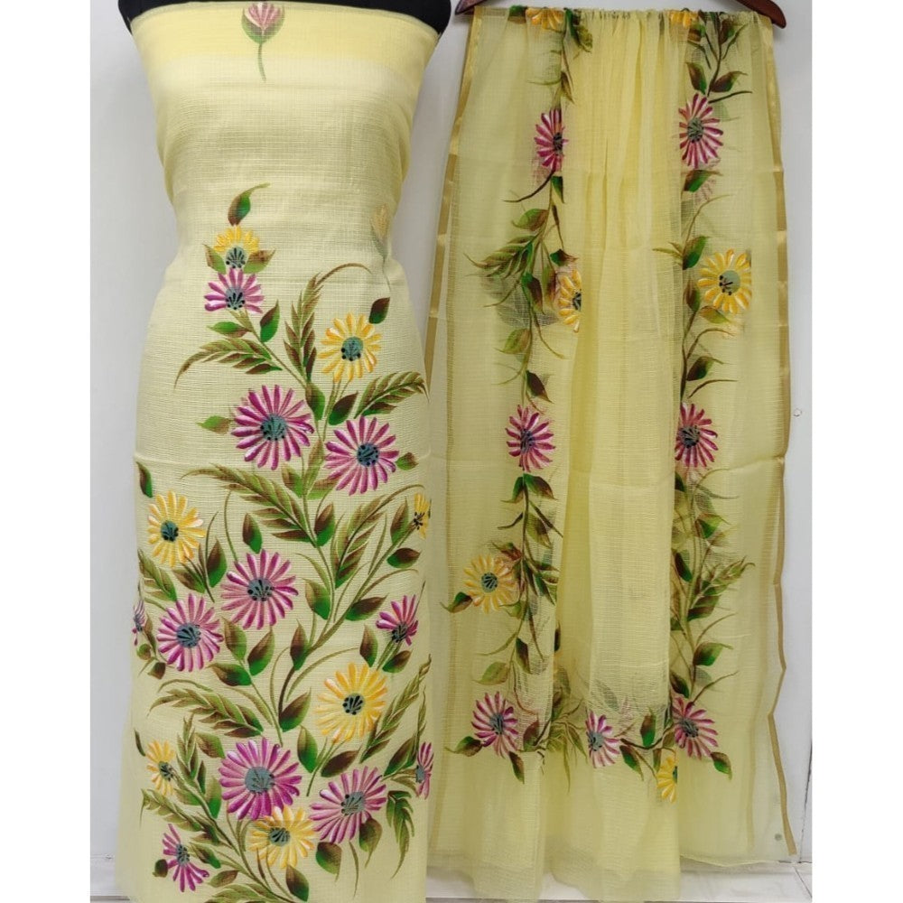 Kota Doria Yellow Suit 2 Piece Handpainted (Only Top and Dupatta)-Indiehaat Indiehaat.com Kota Doria Yellow Suit 2 Piece Handpainted (Only Top and Dupatta)-Indiehaat Indiehaat.com