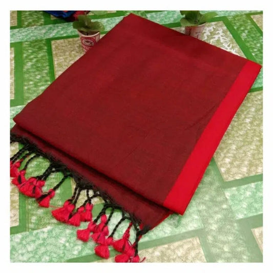 Save Big on Pure Handloom Mul Cotton Red Saree 120 Count (Without Blouse)-Indiehaat