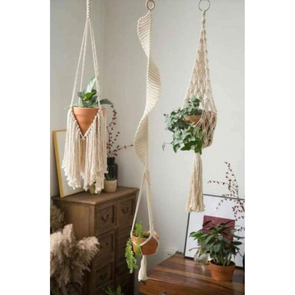 20 inch plant hanger White Macrame Pot Hanger Set Of 3 Size