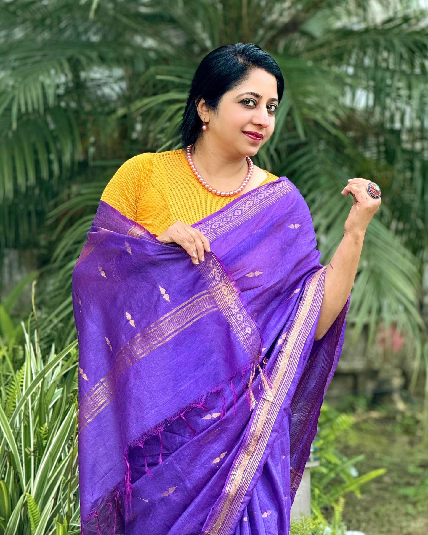 Katan Silk Saree Lavender Color Banarasi Weaves with running blouse - IndieHaat