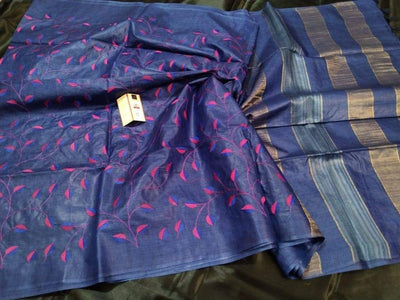 Silkmark Stunning Eri Tussar Silk Embroidered Purple Saree
