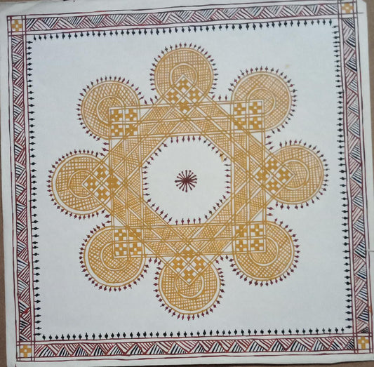 Chittara 6 Lamps Painting by bamboo thread art without frame  Artist: State Awardee Saraswathi (Size: 12x12 Inches)-Indiehaat